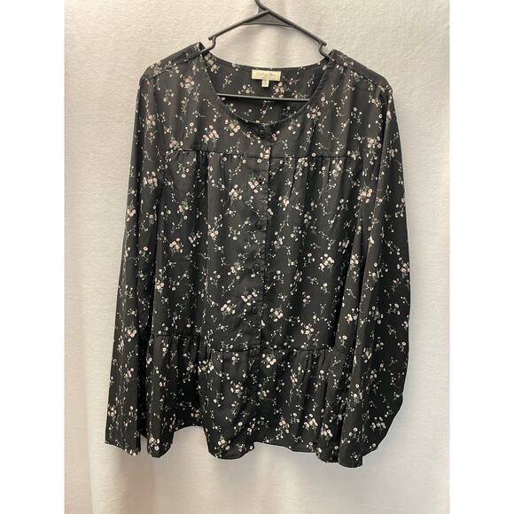 Cotton Bleu Tops - Cotton Bleu dress blouse size XL black floral sheer designer